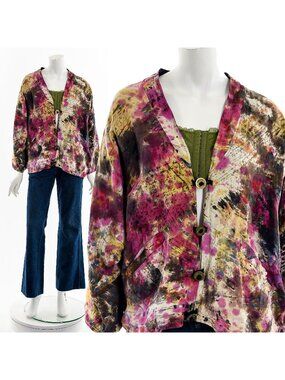 Tie Dye Wearable Art Soft Oversized Bright Bohemian Jacket 90